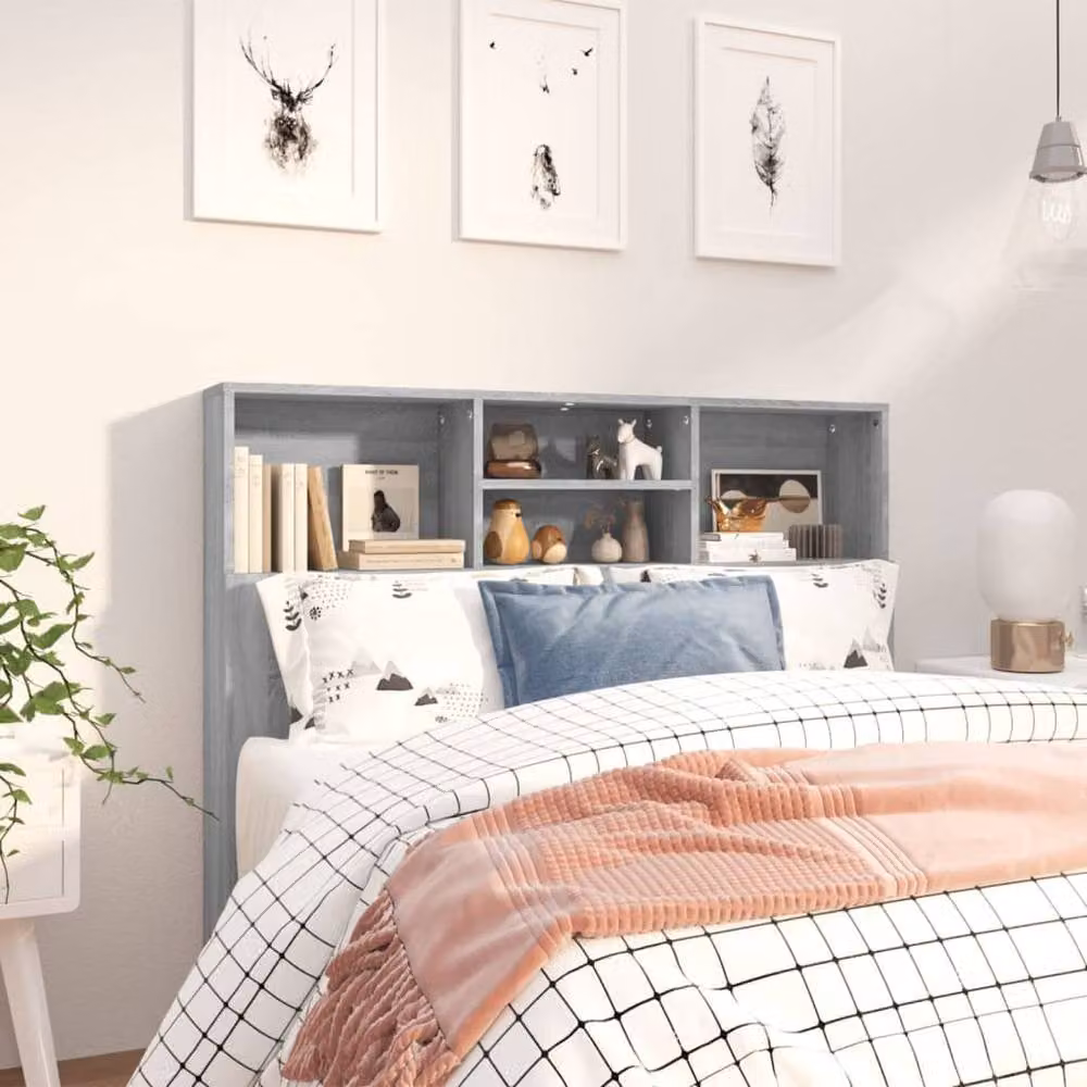 Berkfield Home Modern Wall-Mounted Headboard Cabinet in Grey Sonoma, W/D/H: 120 x 19 x 103.5 cm – 2
