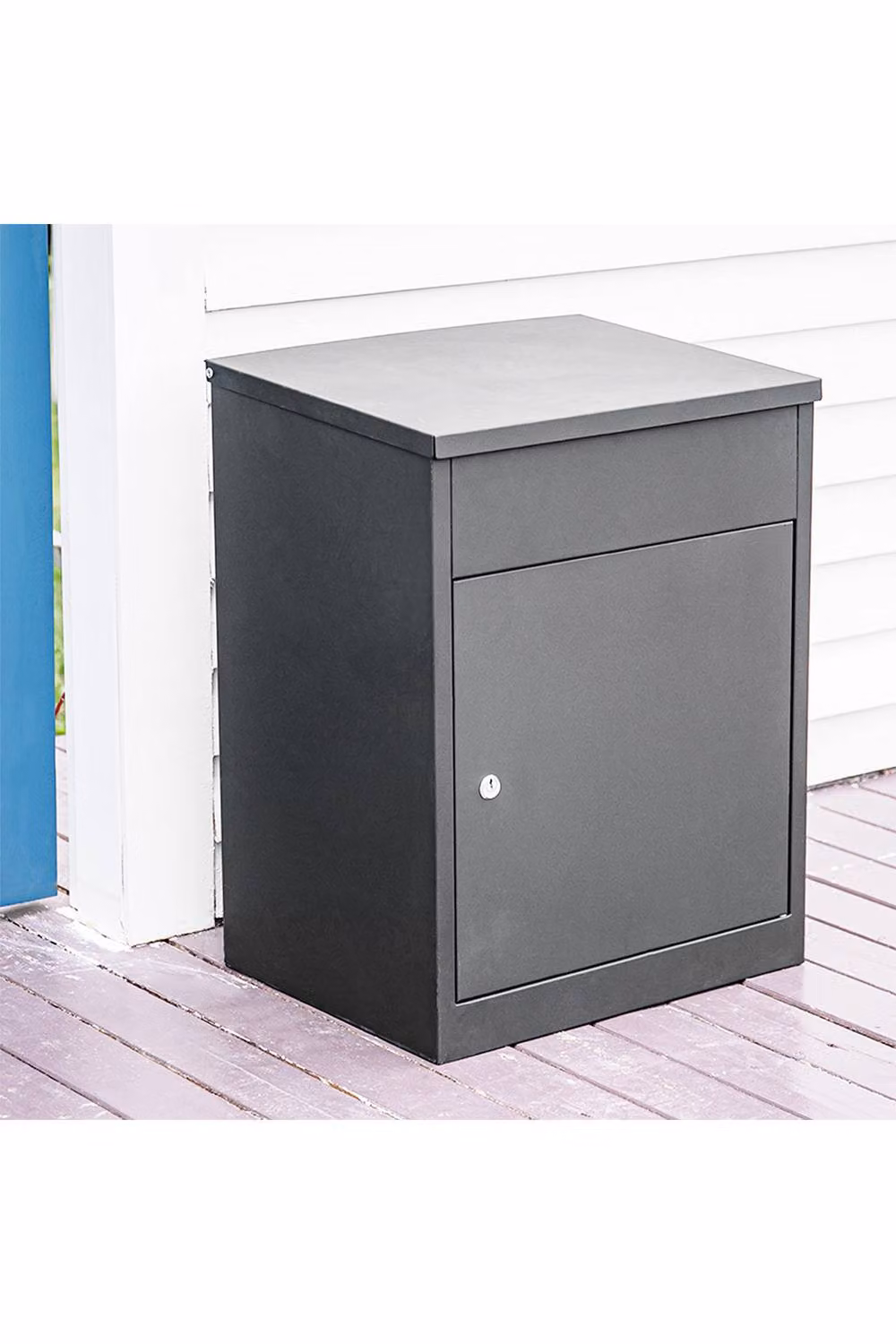 Living and Home Lockable Galvanised Steel Parcel Drop Box in Matt Dark Grey – 2