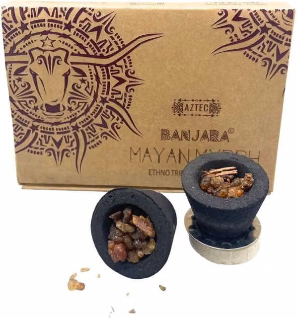 Banjara Mayan Myrrh Ethno Tribal Smudge Resin Cups in Brown