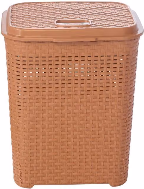 URBNLIVING Plastic Rattan Laundry Basket with Handles, Beige, 45l