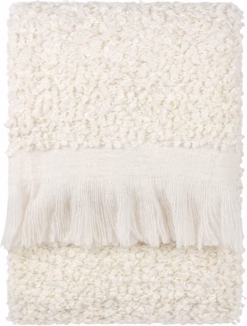 Ulsmere Boucle Fringed Throw in Ecru/Beige/White