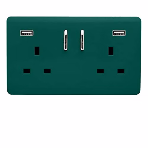 Trendi 2 Gang 13 Amp USB Switched Flush Socket Plate in Green – 1