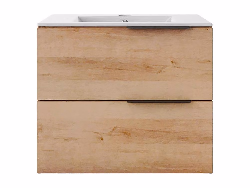 Vente-unique Wall-Mounted Bathroom Vanity Unit with Inset Basin in Light Oak – 2