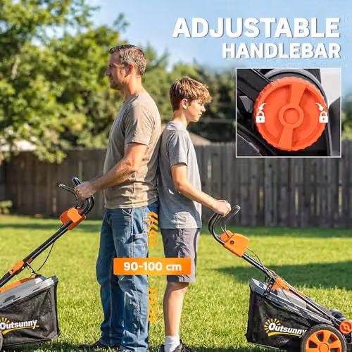 Outsunny 18V Cordless Lawnmower in Grey with 2 x 4Ah Rechargeable Batteries and 34cm Cutting Width – 7