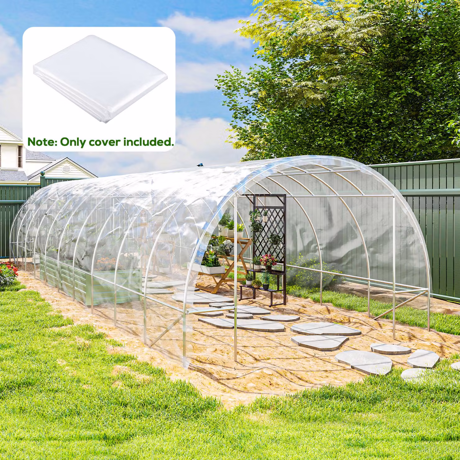 Outsunny Clear Polypropylene Greenhouse Cover Replacement, UV Resistant Waterproof Plastic Polytunnel Cover, 6 x 10m – 2