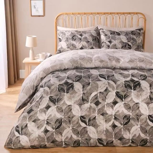 OHS Watercolour Geo Abstract Duvet Cover Set in Charcoal Grey and Green, 200 x 200 cm