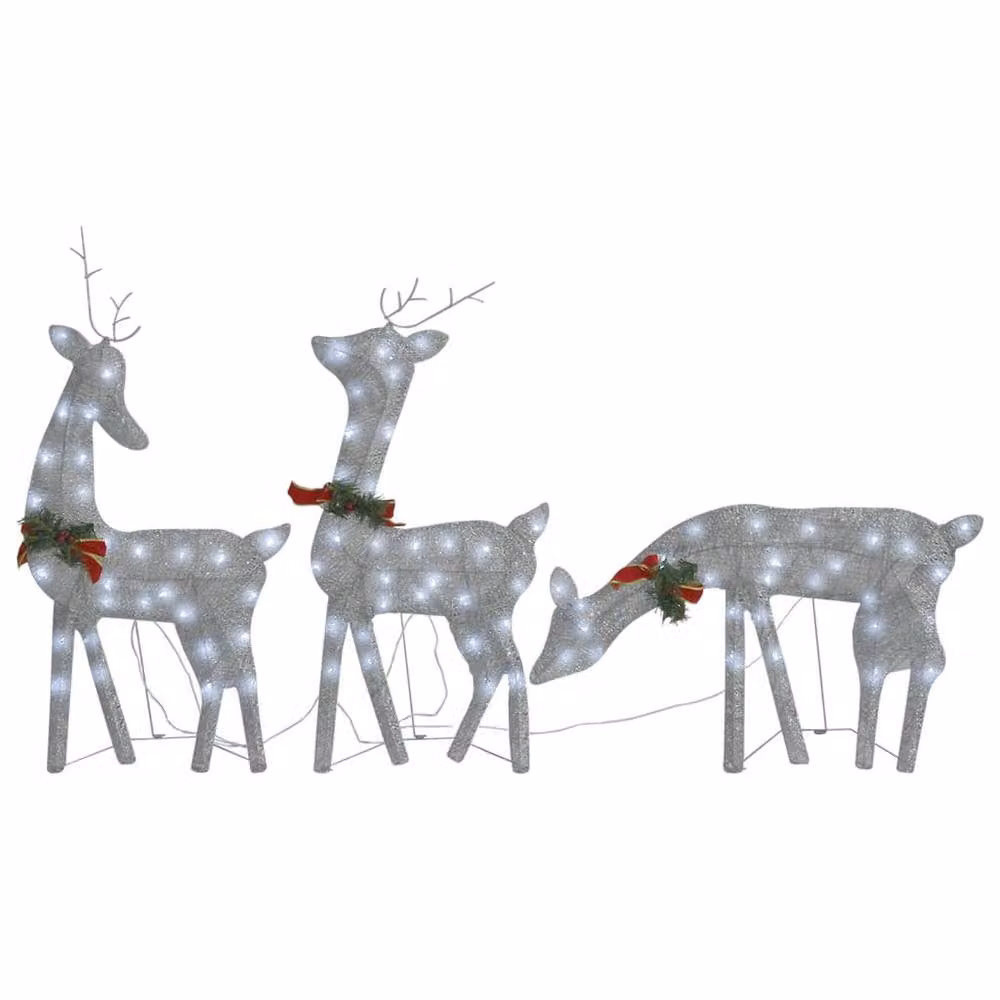 Berkfield Home Christmas Reindeer Family in Silver Cold White LED Mesh, H x W x D: 270 x 90 x 7 cm – 2