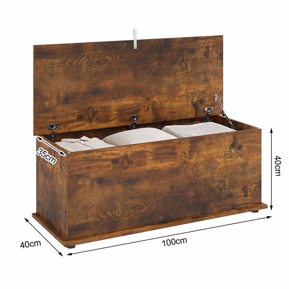 ERGOVEXA Rustic 113L Storage Chest and Shoe Bench with Safety Lid in Brown – 2