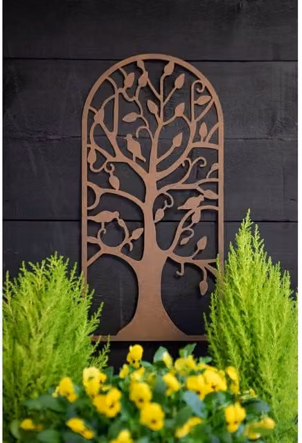 Annibells Rustic Metal Arched Tree and Bird Wall Plaque in Brown