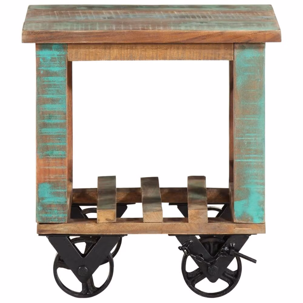 Berkfield Home Industrial Side Table with Castors in Brown and Multicolour, Solid Reclaimed Wood, W/D/H: 40 x 40 x 42 cm – 3