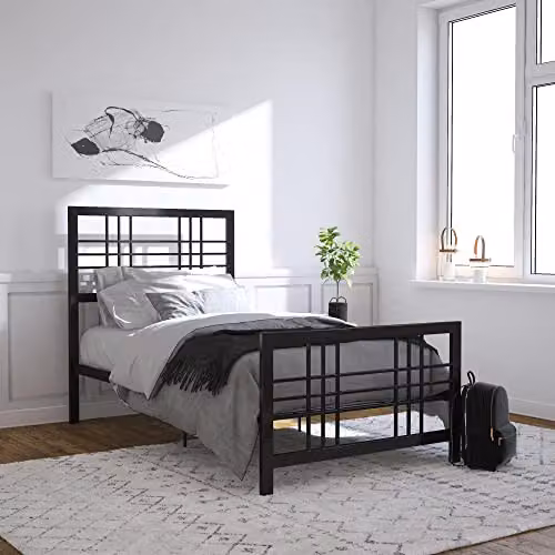 DHP Furniture Burbank Industrial Metal Bed in Black, Single, W/D/H: 90 x 190 cm
