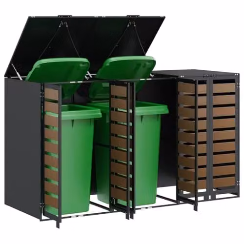 vidaXL Steel Wheelie Bin Storage for 3 Bins, Anthracite, W/D/H: 204.0 x 115.5 x 65.0 cm – 1