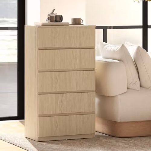 HOMCOM 5-Drawer Chest of Drawers in Sand, Brown and Beige with Soft-Close Drawers – 2