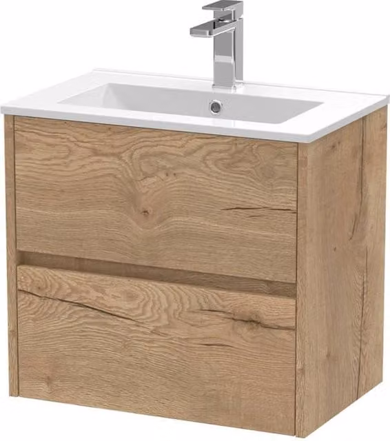 Balterley Chartley 2 Drawer Wall Hung Vanity Basin Unit in Autumn Oak Brown, Width: 60 cm – 1
