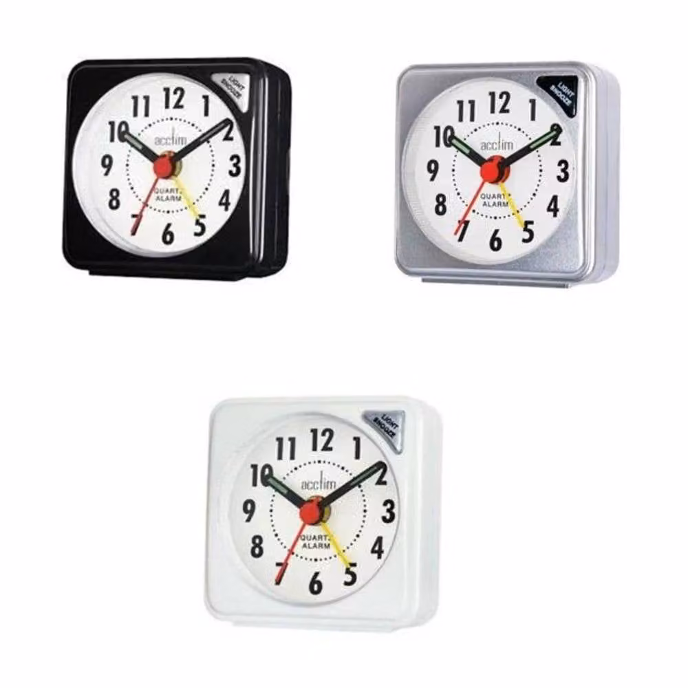 Dragodirect Quartz Travel Alarm Clock with Light and Snooze in Black