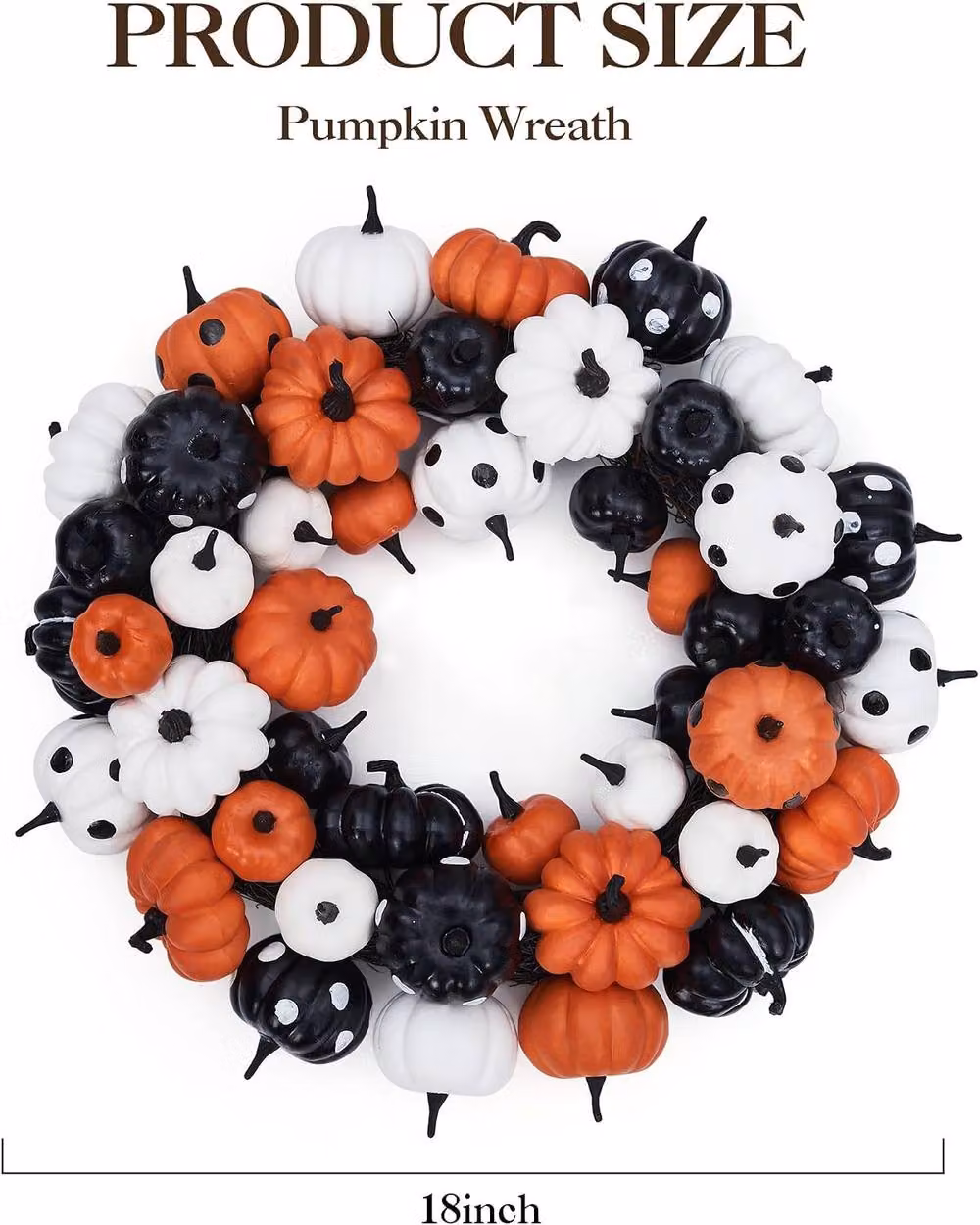 London Boutique Halloween Pumpkin Rattan Wreath in Orange, Black and White, Diameter: 45.72 cm – 2