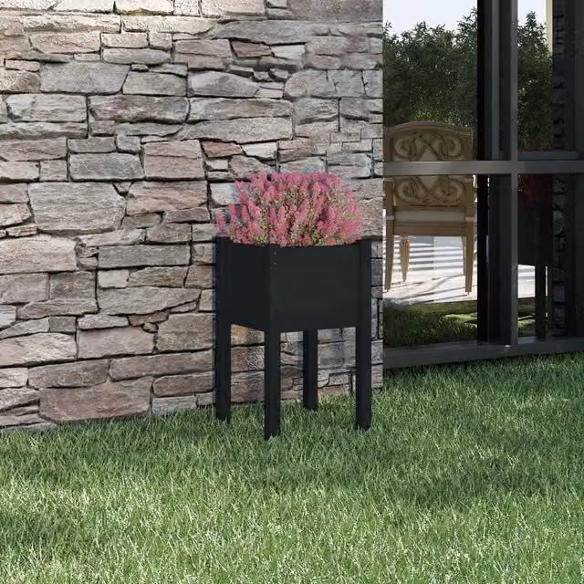 Berkfield Black Wooden Raised Garden Planter, W/D/H: 40 x 40 x 70 cm