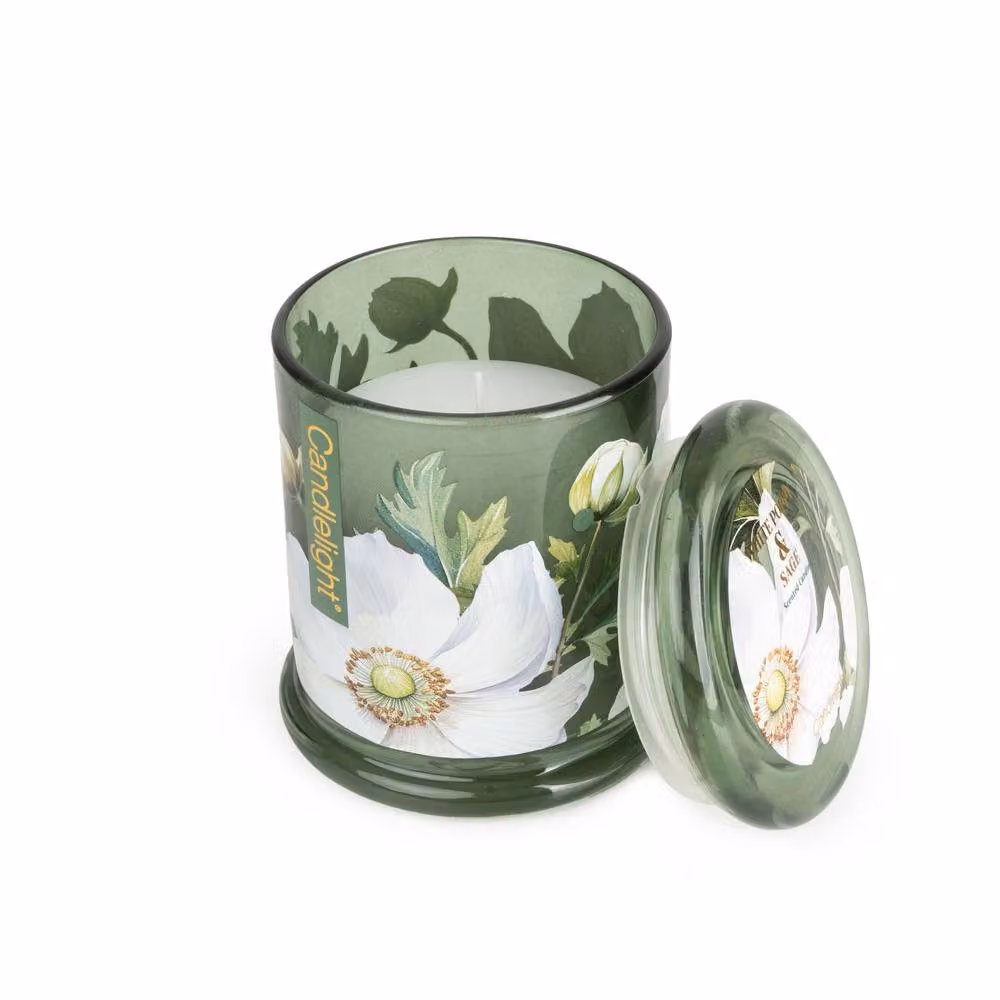 Madison & Mayfair Large White Poppy & Sage Lidded Jar Candle in Green – 2