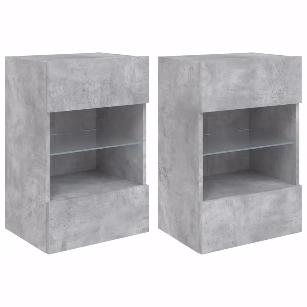 Berkfield Home Set of 2 Modern Wall Mounted TV Cabinets with Integrated LED Lights in Concrete Grey, W/D/H: 40 x 30 x 60.5 cm – 2