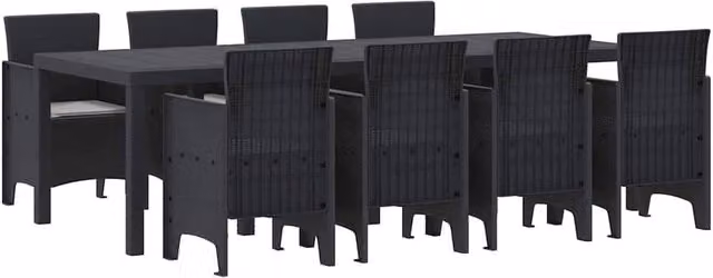 Berkfield Home 9 Piece Anthracite Poly Rattan Garden Dining Set with Black Cushions – 1