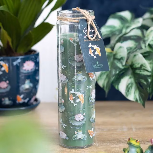 Kingsbury Gifts Jasmine Oriental Pond Print Tube Candle in Green