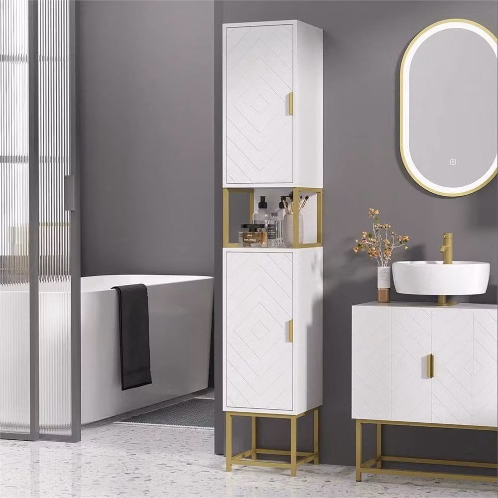 Nordara White Freestanding Bathroom Storage Cabinet with Hinged Doors and Internal Shelves – 2