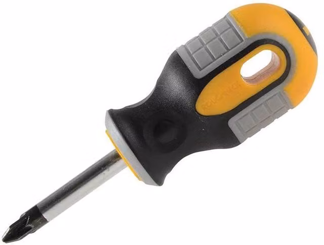 Roughneck Pozidriv Pz2 Stubby Screwdriver, Yellow, 38 mm