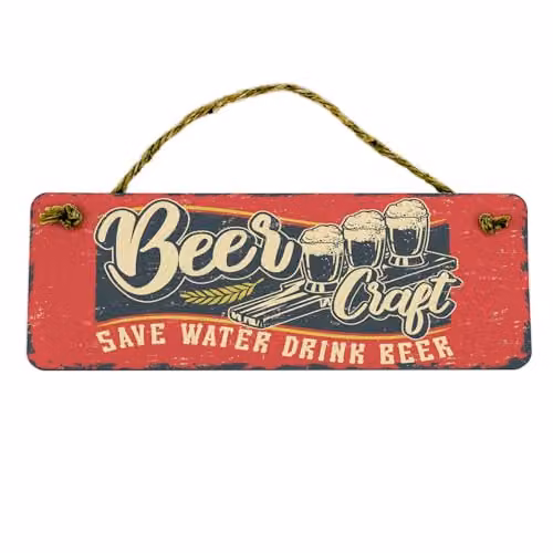 Purely Home Retro Vintage Save Water Drink Beer Wooden Wall Decor Sign, Multicolour, W: 28 cm, H: 10 cm
