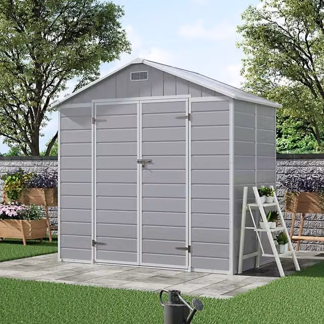 Breeins Grey Plastic Garden Storage Shed with Window and Apex Roof