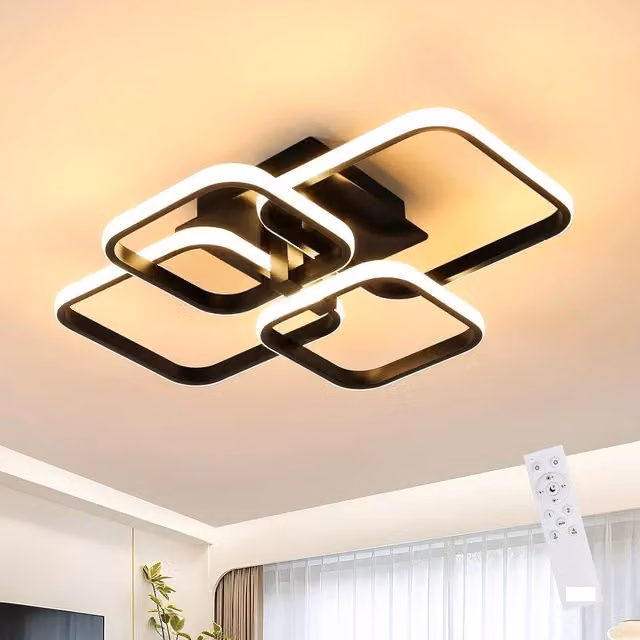 COMELY Dimmable LED Ceiling Light with 4 Square Panels, 48W, Black – 1