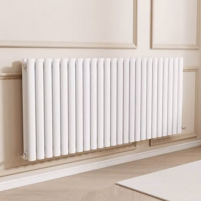Banyetti Orva White Horizontal Double Oval Column Radiator, W/H: 60.0 x 141.6 cm