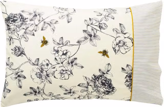 Joules Imogen Cotton Percale Standard Pillowcase in Cream and Beige Floral Design