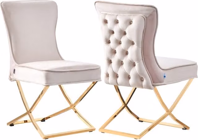 Life Interiors Trafalgar LUX Velvet Dining Chairs, Set of 2, Beige/White