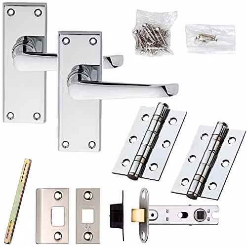 Loops Chrome Victorian Straight Lever Door Handle and Latch Pack, Backplate 150 x 42 mm