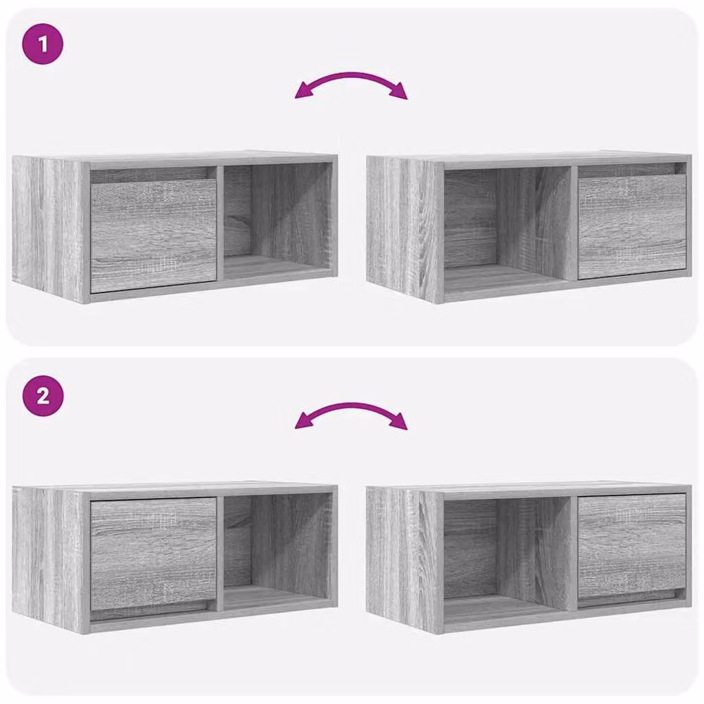 Berkfield Home Set of 2 Wall Mounted TV Cabinets in Grey Sonoma, W/D/H: 60 x 31 x 25.5 cm – 4