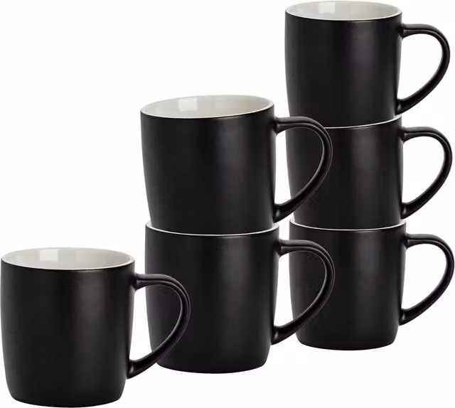 Argon Tableware Matte Black Stoneware Coffee Mugs, 350ml, Pack of 6 – 6