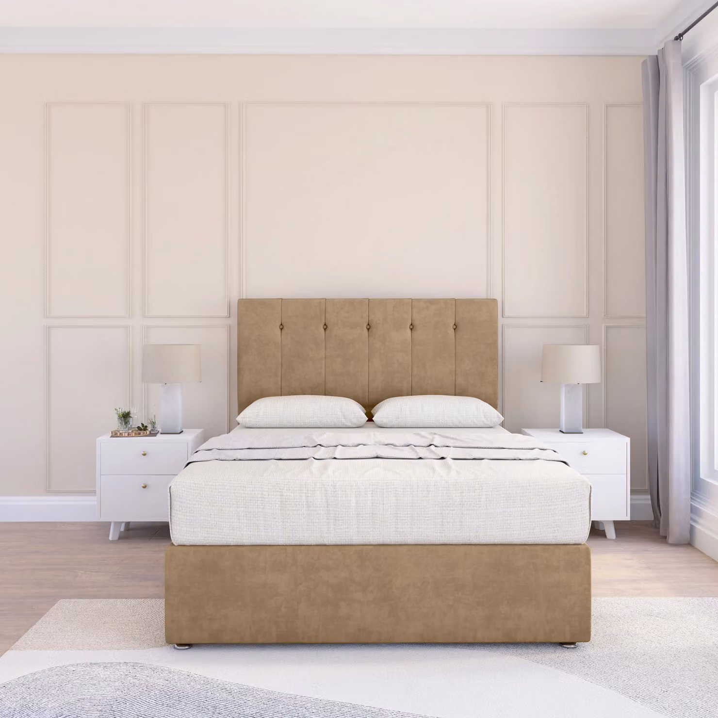 Sloomy Highbury Divan Bed Base and Floor Standing Headboard in Brown Microfibre Fabric, W/D/H: 90 x 200 cm
