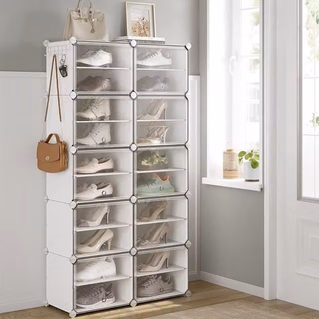 SONGMICS Modular Shoe Storage Cabinet with Glass Doors, White – 1