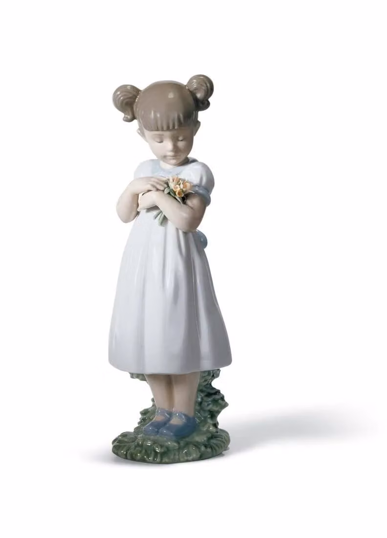 Lladró Flowers for Mommy Girl White Porcelain Floral Figurine