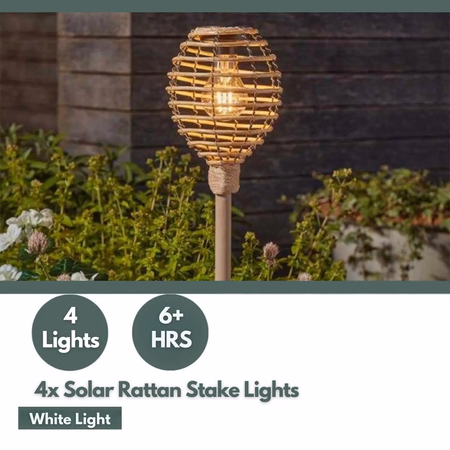 Marco Paul 4 Pack of Warm White Rattan Solar Powered LED Stake Lights in Beige, Height: 70 cm – 4