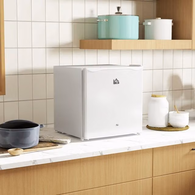 HOMCOM 46L Countertop Mini Fridge with Chiller Box in Beige
