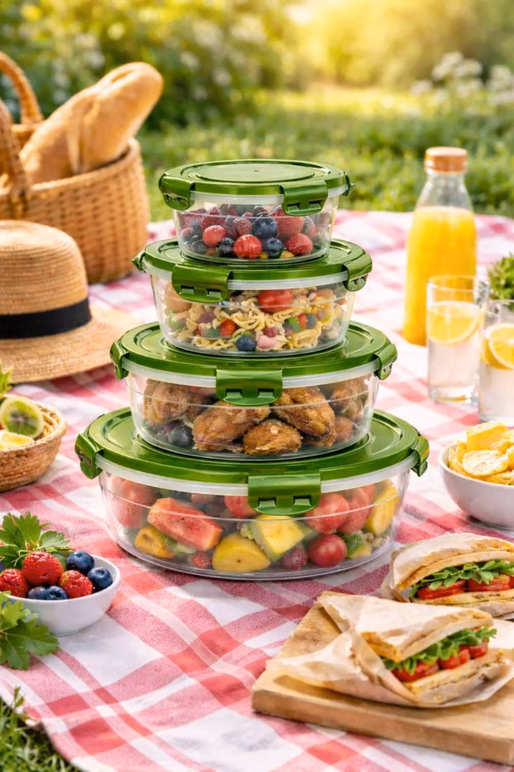 Dyzi 4 Pack Airtight Food Storage Boxes, BPA-Free Leakproof and Freezer Safe Containers in Green and Transparent – 2