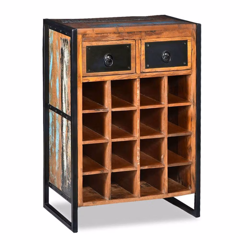Berkfield Home Beautiful Industrial Wine Rack for 16 Bottles in Brown Reclaimed Wood and Metal, H: 80 cm, W: 54 cm, D: 35 cm – 2
