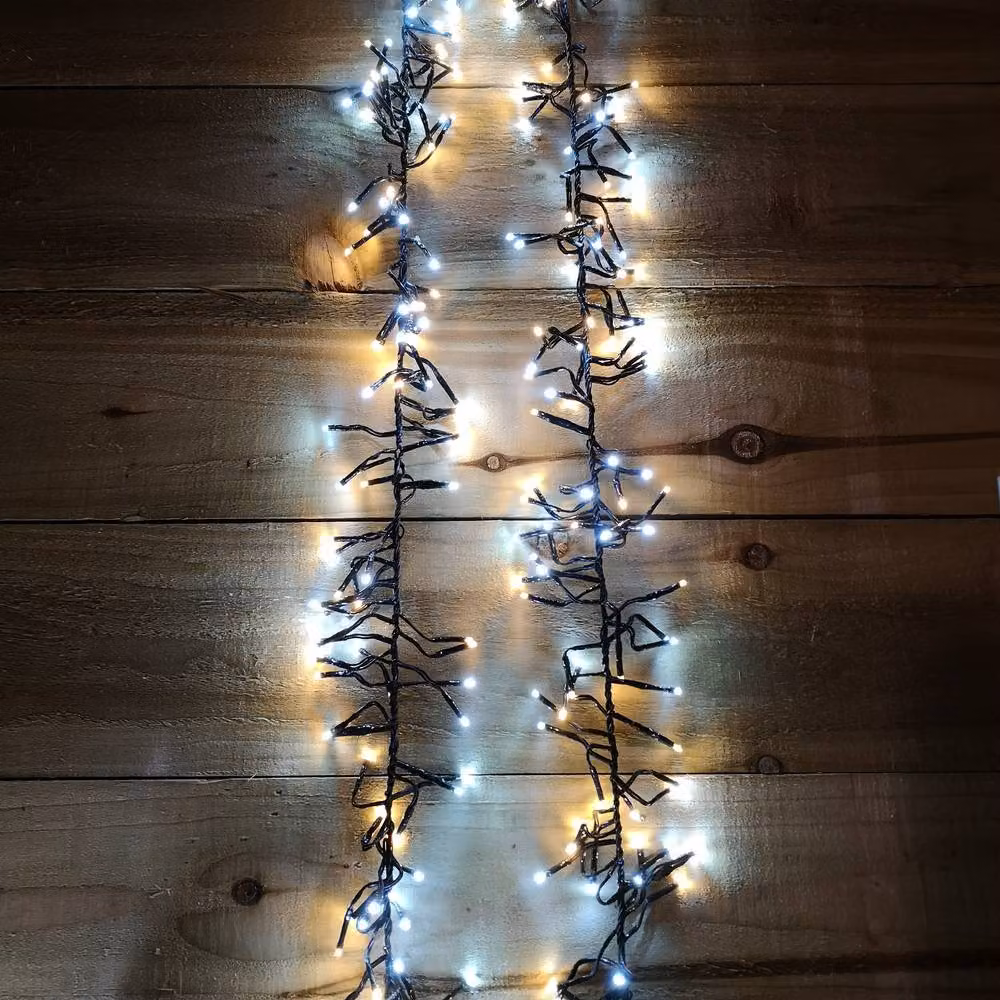 Samuel Alexander LED Cluster Multi-Action String Lights with Timer in White and Warm White with Dark Green Cable – 2