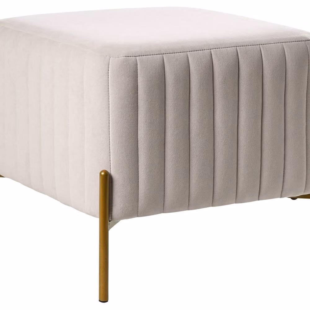 Wyld and Coco Off-White Velvet Cube Footstool with White Metal Legs, W/D/H: 47 x 47 x 47 cm – 2