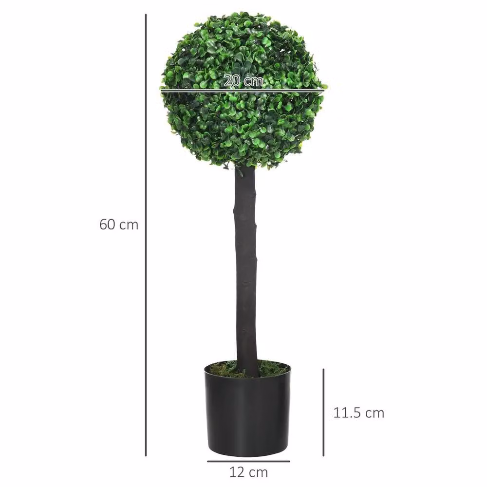 VOGREX Set of 2 Green Artificial Round Boxwood Ball Trees for Indoor or Outdoor Use, Diameter: 60 cm – 2