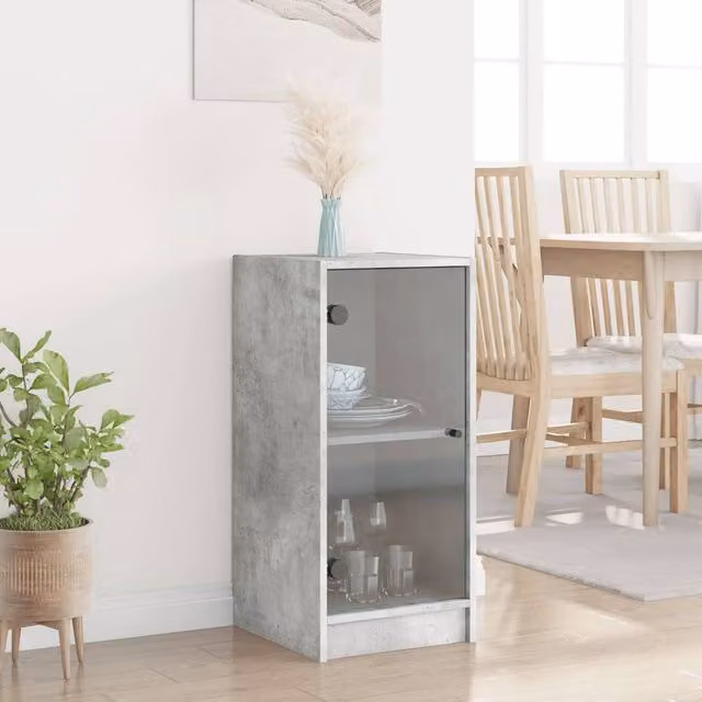 Berkfield Home Side Cabinet with Glass Doors, Grey, W/D/H: 35 x 37 x 75.5 cm