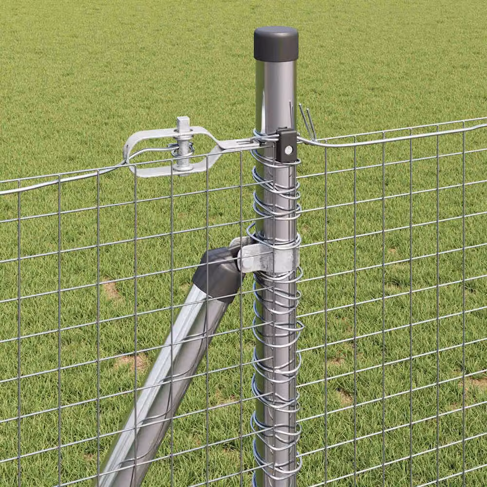 Berkfield Home Modern Galvanised Steel Welded Wire Fence with 13 Flanged Posts in Silver, 0.8 x 100 m – 3