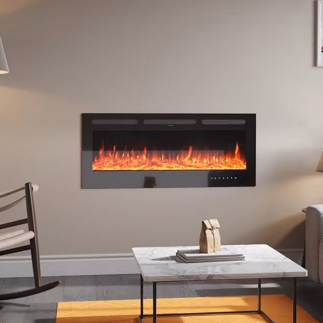 Living Star Black Recessed and Wall Mounted Electric Fireplace