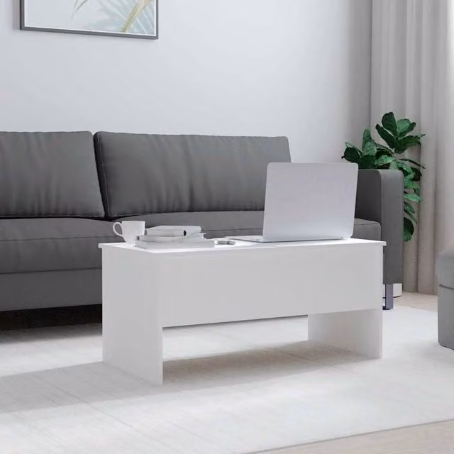 Berkfield Home Modern White Rectangular Coffee Table with Lift Mechanism, W/D/H: 102 x 50.5 x 46.5 cm